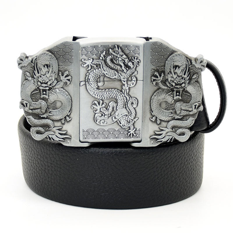 CINTURÓN DE CUERO GENUINO ESTILO PUNK DE MODA CON ENCENDEDOR 🔥