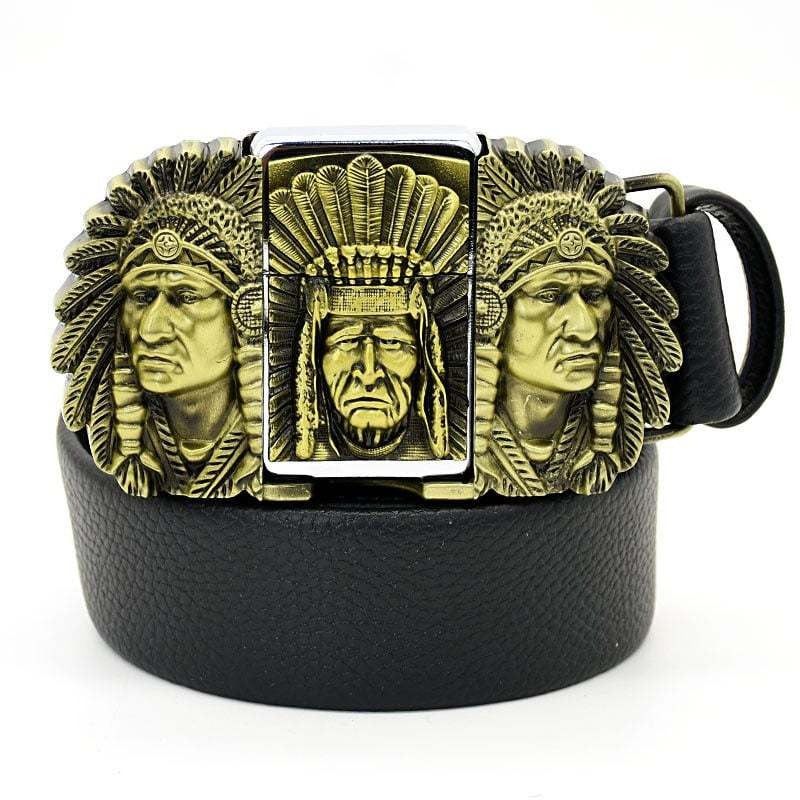 CINTURÓN DE CUERO GENUINO ESTILO PUNK DE MODA CON ENCENDEDOR 🔥