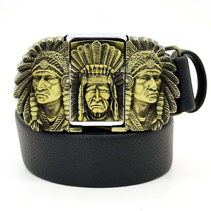 CINTURÓN DE CUERO GENUINO ESTILO PUNK DE MODA CON ENCENDEDOR 🔥