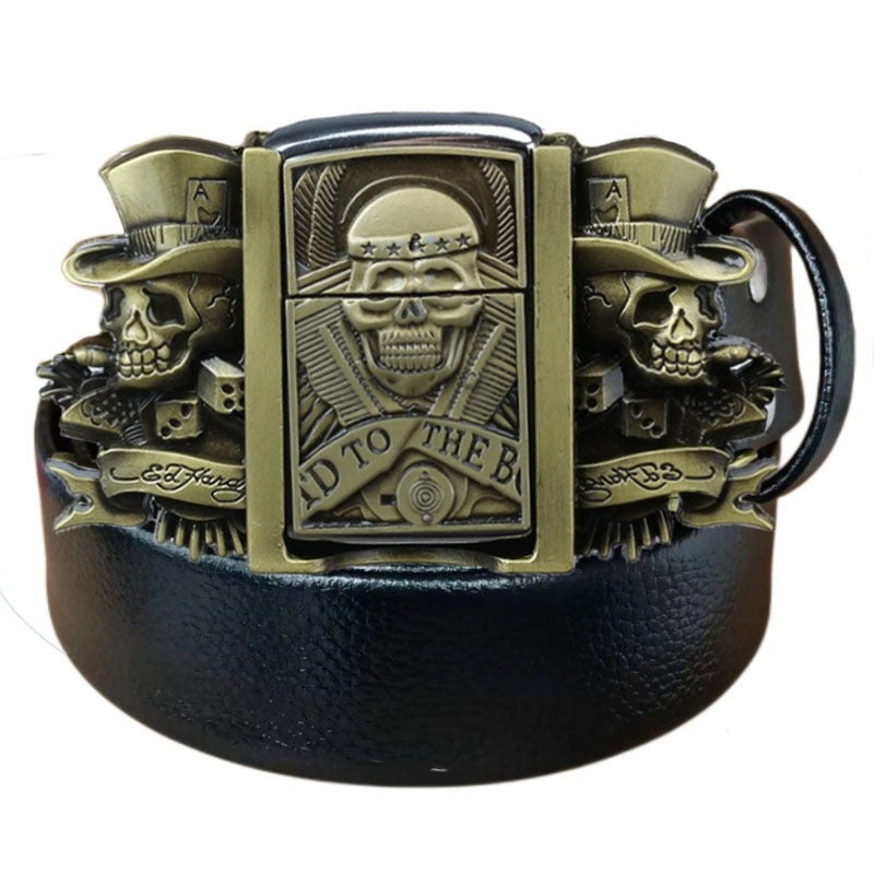 CINTURÓN DE CUERO GENUINO ESTILO PUNK DE MODA CON ENCENDEDOR 🔥
