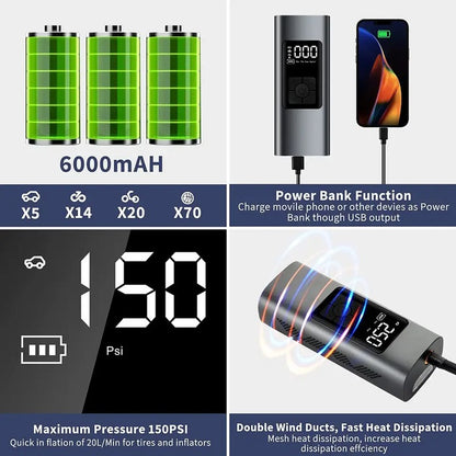 BOMBA DE AIRE ELÉCTRICA TODO EN UNO: INFLA, CARGA E ILUMINA 🛞