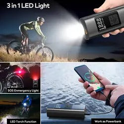 BOMBA DE AIRE ELÉCTRICA TODO EN UNO: INFLA, CARGA E ILUMINA 🛞